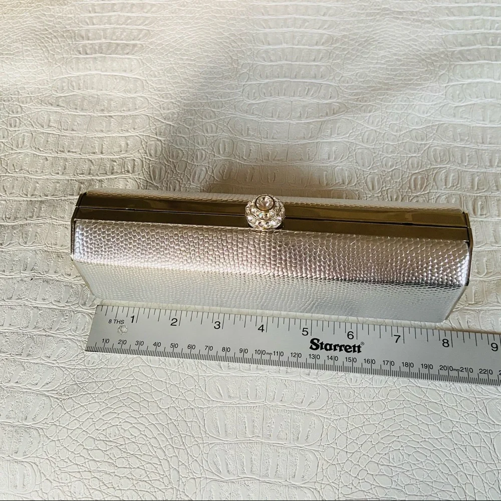 Silver lizard embossed evening bag clutch